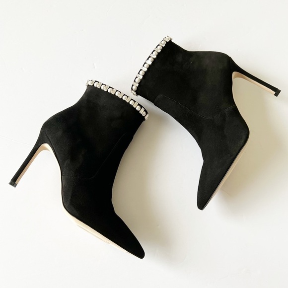 Stuart Weitzman Arista Crystal Pearl Leather Stiletto Ankle Boot Sz 9.5